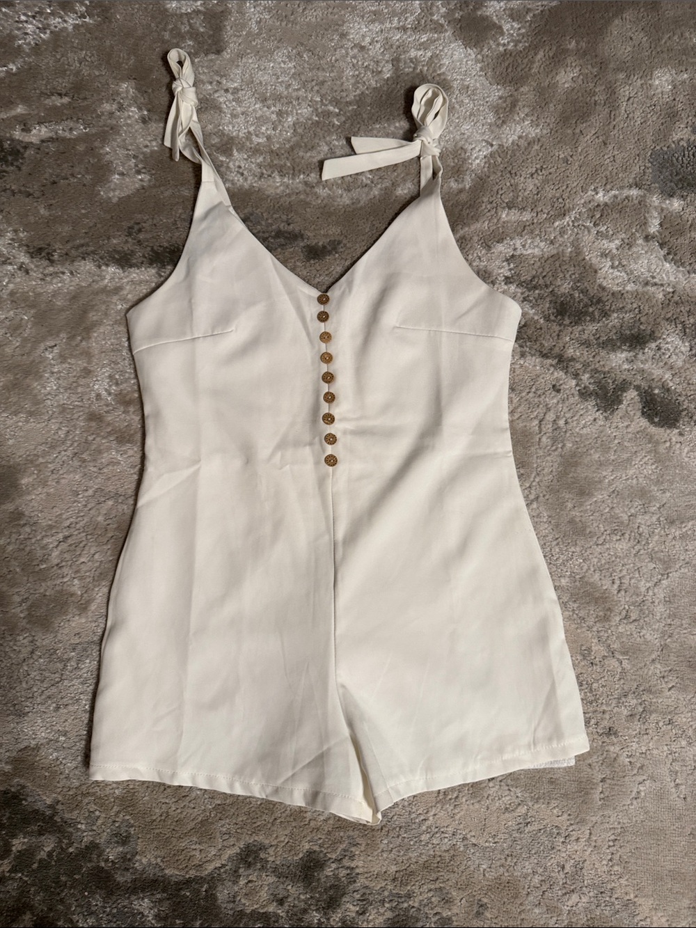 Women’s Cream Tie-Shoulder One-Piece Romper with Button Front